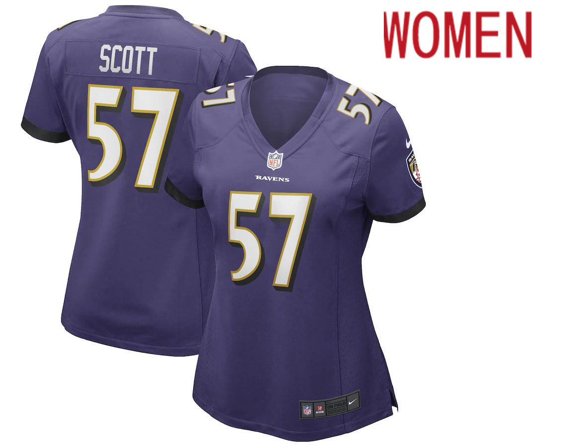 Women Baltimore Ravens #57 Bart Scott Nike Purple Game Retired Player NFL Jersey->women nfl jersey->Women Jersey